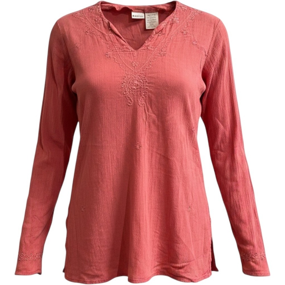 Vintage Y2K‎ Top Womens S Pink Gauzy Sequin Embroidered Tunic Bohemian Fairy